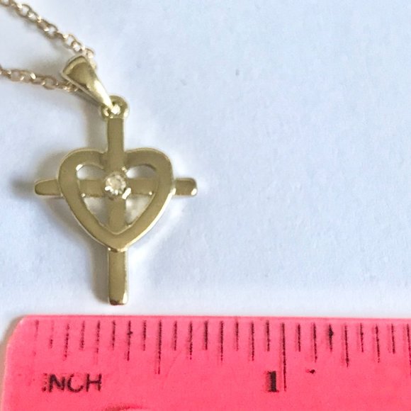 Sacred Heart Cross Necklace 18" Gold Plated Crystal Catholic Christian Gift - Picture 10 of 11